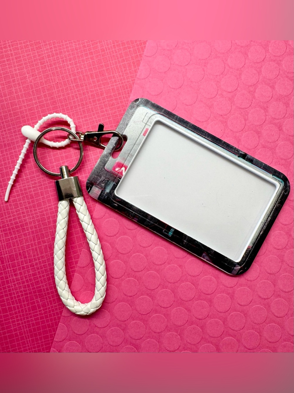 New Retro 80s 90s Style Cassette Tape ID Card Holder & Woven Keychain Handle - Picture 3 of 7